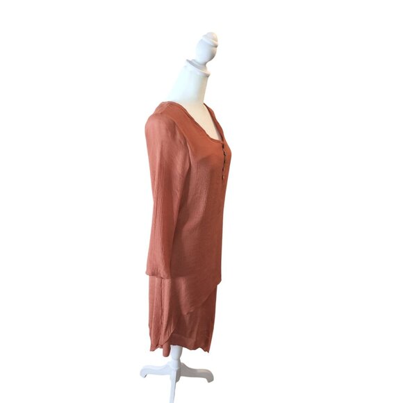 Long Sleeve V-Neck Button Front Midi Dress Tunic In Terracotta Medium - Picture 4 of 7
